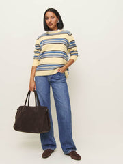 Cashmere Boyfriend Sweater - Parmesan Multi Stripe