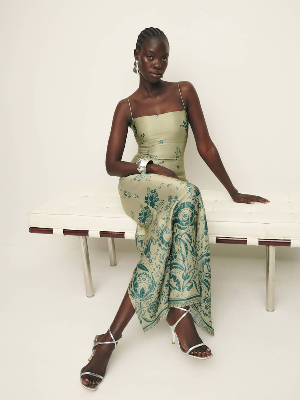 Frankie Silk Dress - Sage Border