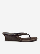 Amelia Thong Wedge Sandal - Brown Croc-effect