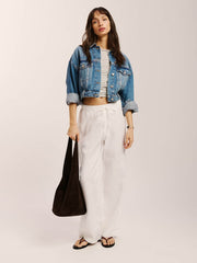 Petites Olina Linen Pant - White