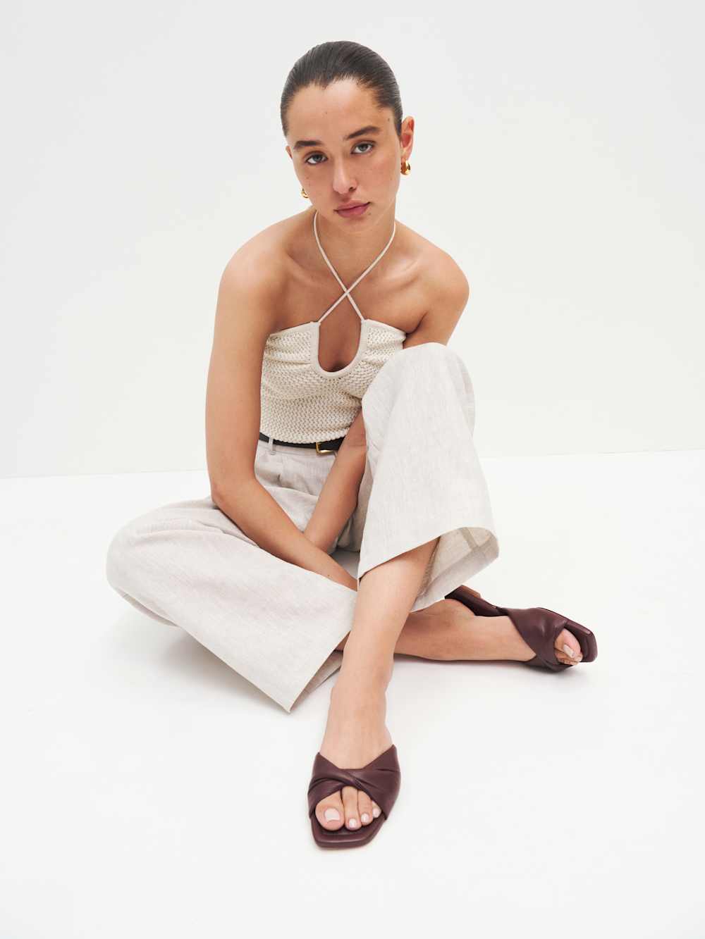 Mikki Twist Flat Sandal - Chestnut