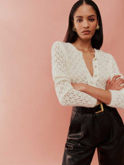 Clara Crew Cardigan - White Pointelle