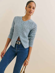 Clara Crew Cardigan - Mineral Pointelle