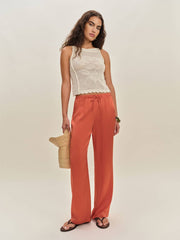 Olina Silk Pant - Red Coral