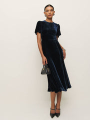 Quinne Velvet Dress - Navy