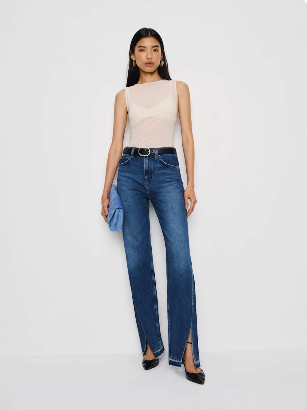 Val 90s Mid Rise Straight Jeans - Maggiore Vented Let Down Hem
