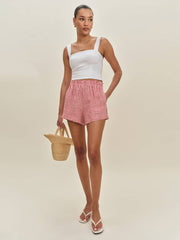 Mila Linen Short - Tomato Check
