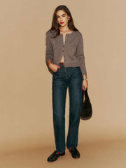Clara Cashmere Crew Cardigan - Cocoa