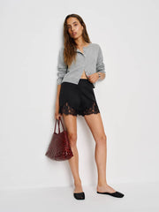 Clara Cashmere Crew Cardigan - Granite