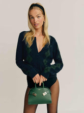 Clara Cashmere Crew Cardigan - Navy Multi Argyle