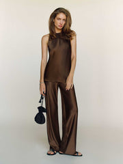 Gale Satin Mid Rise Bias Pant - Pinecone
