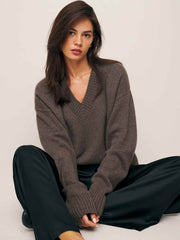 Jadey Cashmere Oversized V-neck Sweater - Dachshund