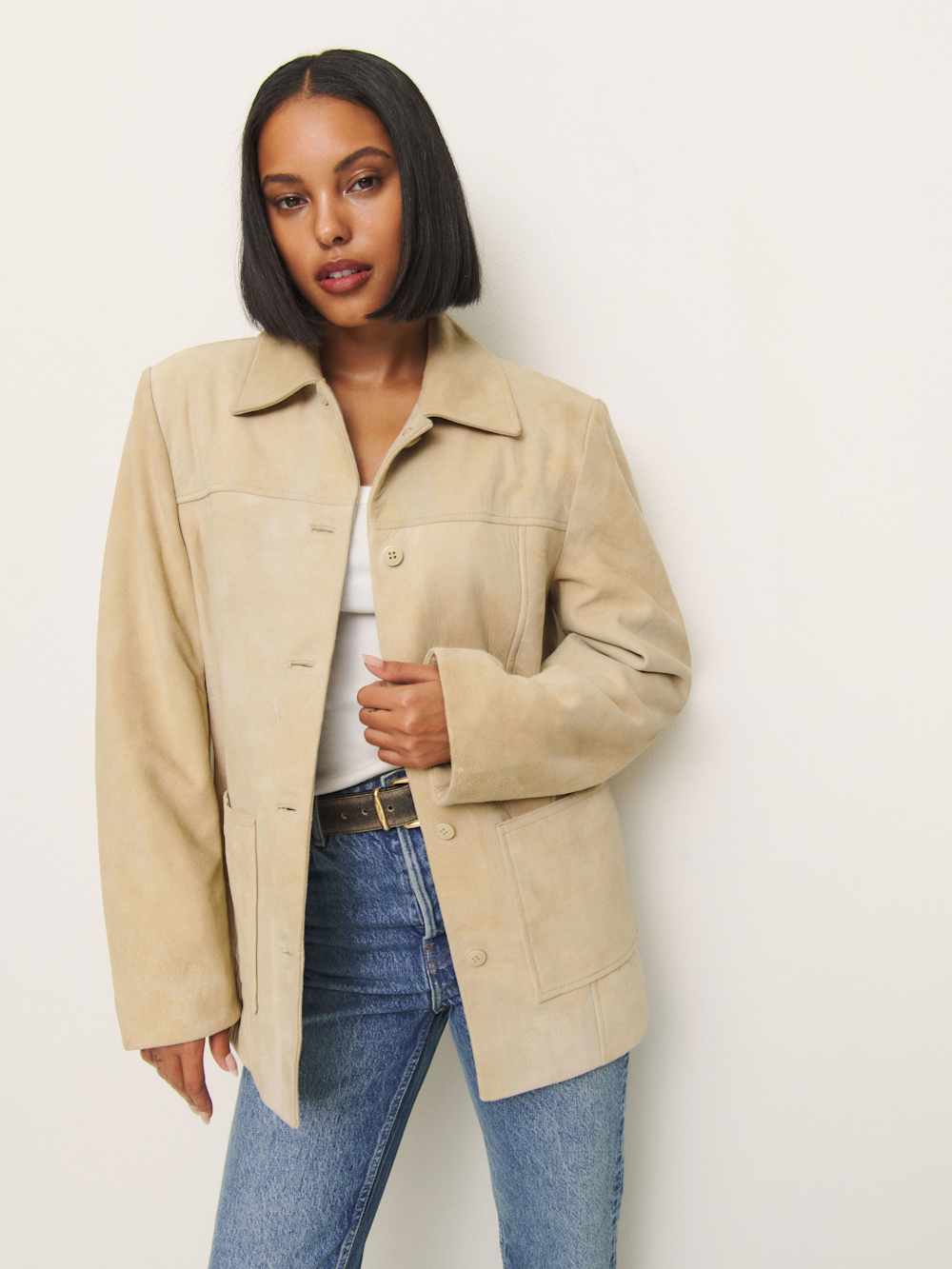 Veda Lincoln Suede Shirt Jacket - Oat Distressed