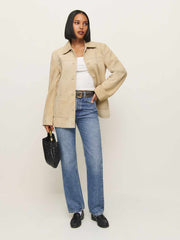 Veda Lincoln Suede Shirt Jacket - Oat Distressed
