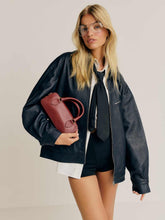 Veda Marco Leather Oversized Bomber - Navy