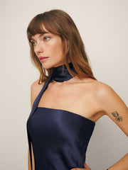 Oren Silk Dress - Navy