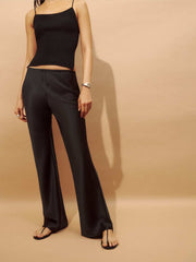 Petites Gale Satin Mid Rise Bias Pant - Black