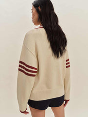 Sienna Oversized Cotton V Neck Sweater - Birch Chianti