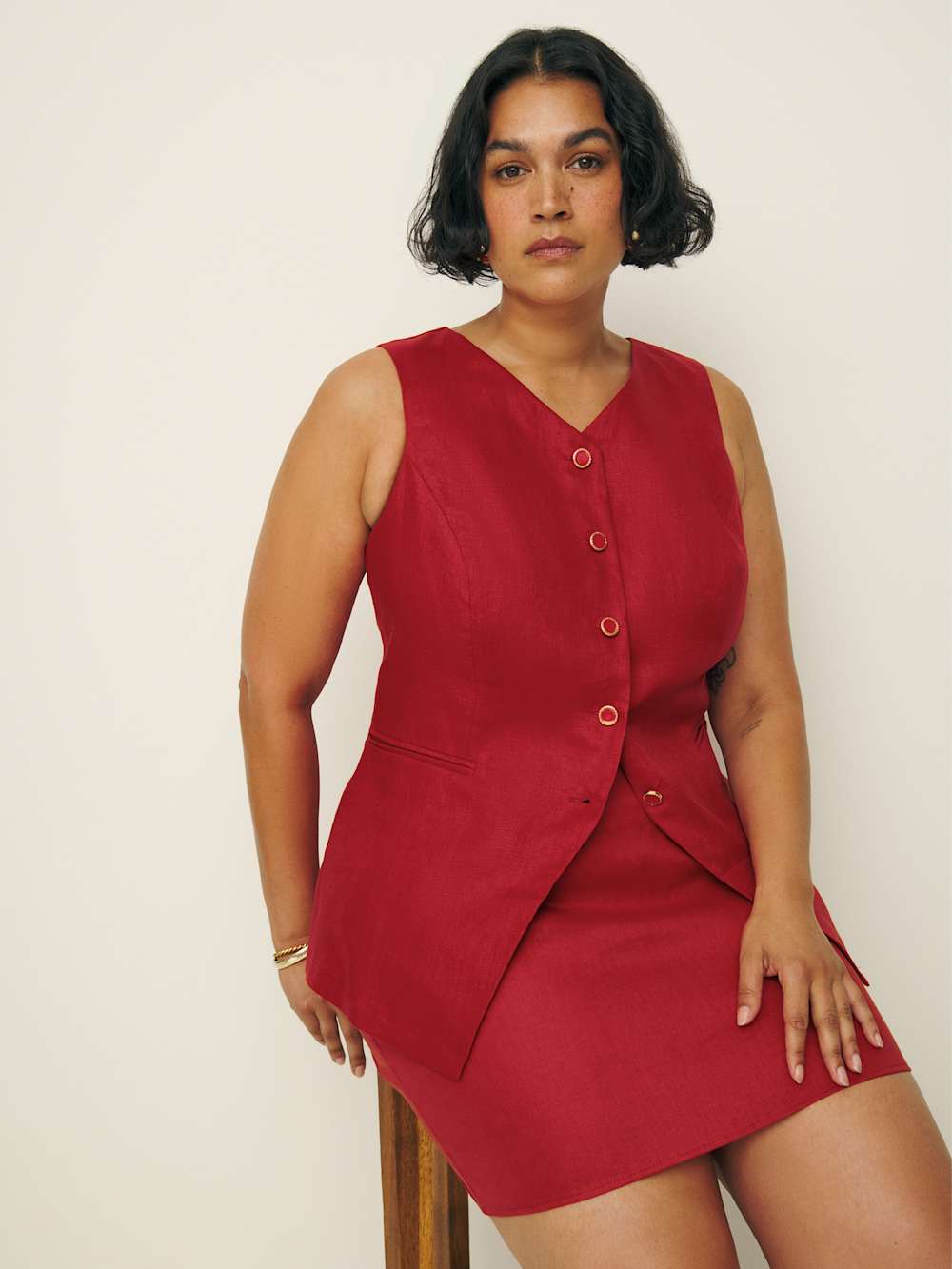 Aspen Linen Top Es - Sundried Tomato