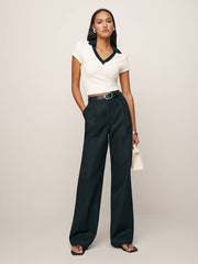 Alex Linen Mid Rise Pant - Black