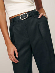Petites Alex Linen Mid Rise Pant - Black