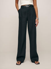 Petites Alex Linen Mid Rise Pant - Black