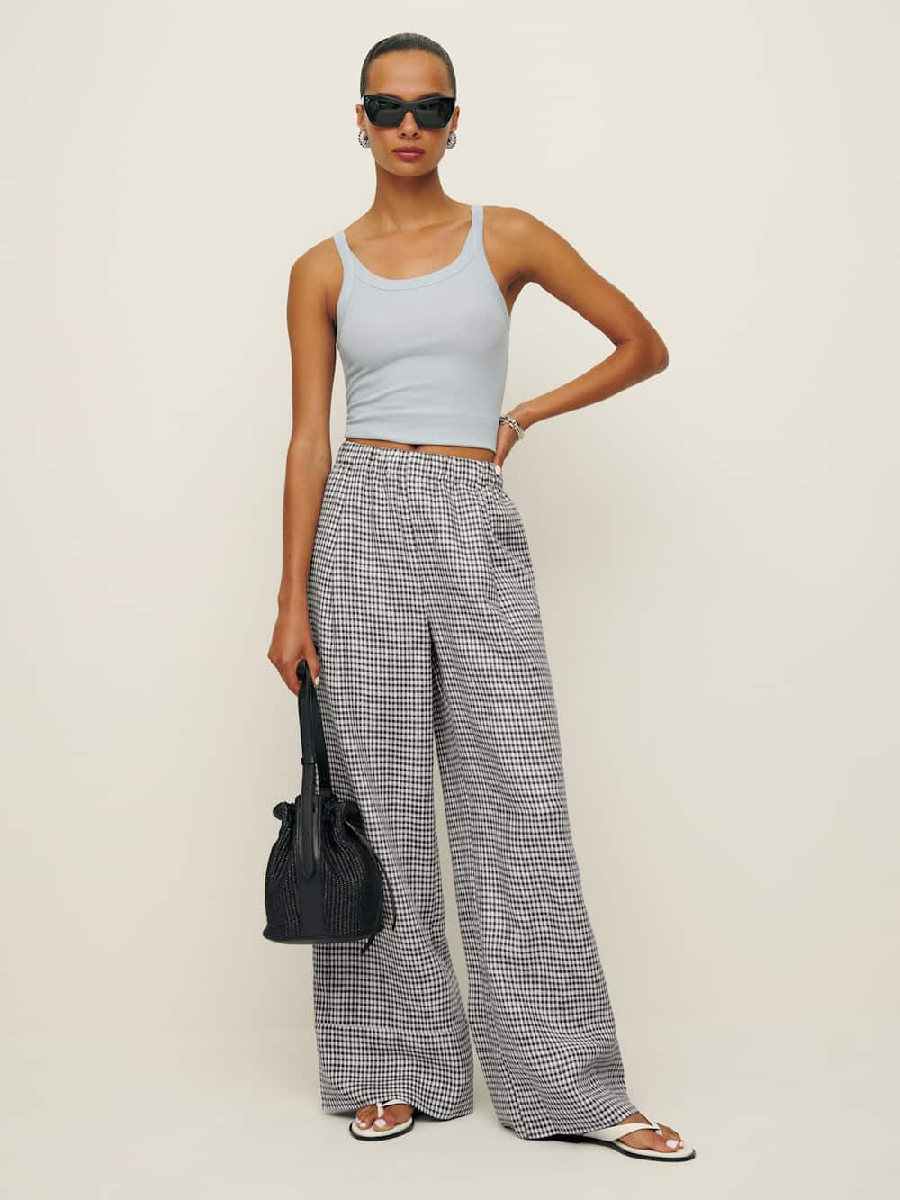 Petites Fernando Linen Wide Leg Pant - Remy Check