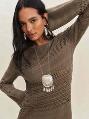 Inda Open Knit Mini Dress - Shitake