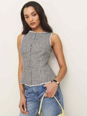 Amela Linen Top - Remy Check