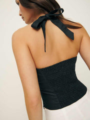 Malika Linen Top - Black