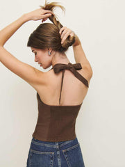 Malika Linen Top - Chocolate Cake