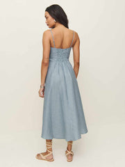 Monette Linen Dress - Sky Dot