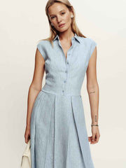 Prim Linen Dress - Cornflower Stripe