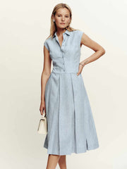 Prim Linen Dress - Cornflower Stripe