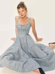 Petites Balia Linen Dress - Slate Check