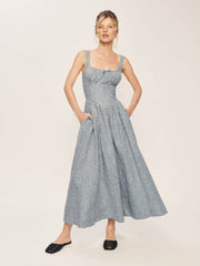 Petites Balia Linen Dress - Slate Check