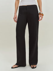 Vida Linen Low Rise Pant - Black