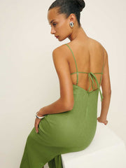 Malibu Linen Dress - Avocado