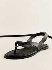 Justine Lace Up Thong Sandal - Black Leather