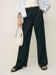 Alex Linen Mid Rise Cropped Pant - Black