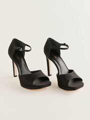 Gloria Heeled Platform Sandal - Black Satin