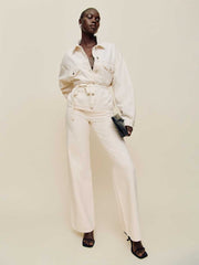 Luna Belted Denim Jacket - Fior Di Latte