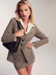 Carla Low Waist Wool Skirt - Tan Houndstooth