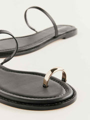 Cassandra Flat Sandal - Black Leather
