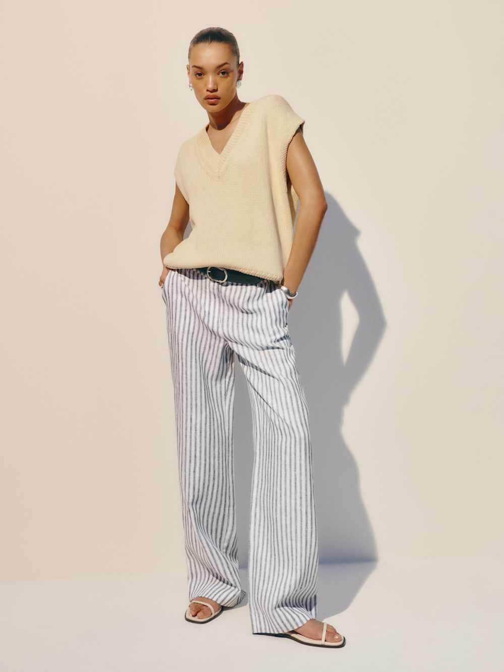 Petites Carter Linen Mid Rise Pant - Antibes Stripe