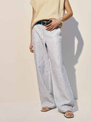 Petites Carter Linen Mid Rise Pant - Antibes Stripe