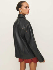 Veda Bennett Oversized Leather Bomber - Black Distressed