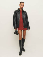 Veda Bennett Oversized Leather Bomber - Black Distressed