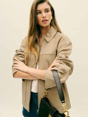 Veda Bennett Oversized Leather Bomber - Oat Distressed