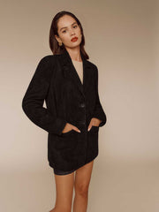 Veda Leon Oversized Blazer - Black Suede